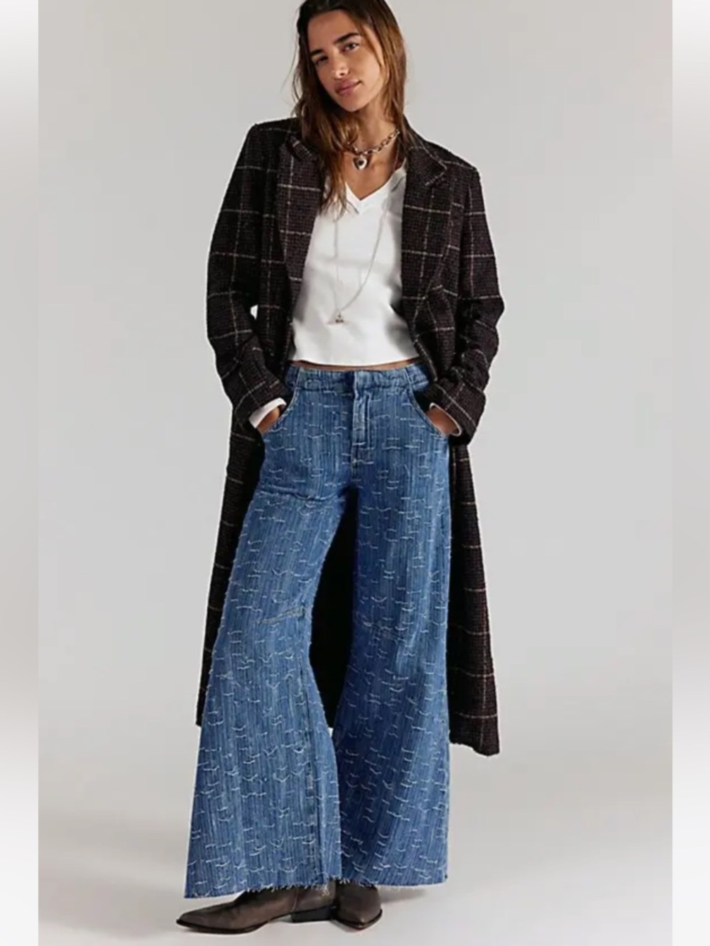 Free People Front Row Wide Leg Distressed Flare Jeans NWT Making Waves